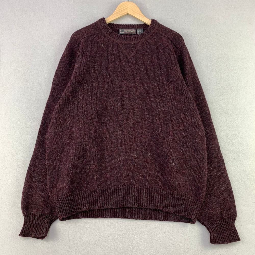 Vintage Courtenay Wool Crewneck Sweater Mens XL Chunky Knit Fisherman Burgundy